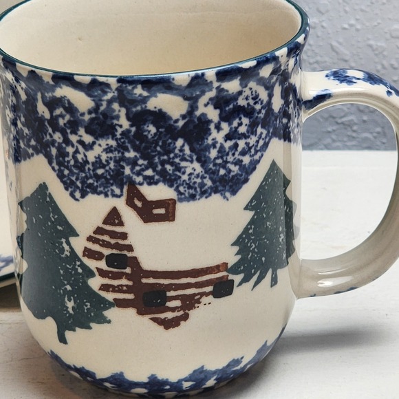 Vintage Tienshan Folk Craft "Cabin in the Snow" Bowl & Mug Blue White Winter - Picture 6 of 8